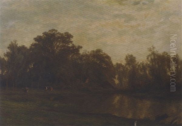 Cattle Grazing By A Lake - view 1