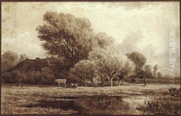 A Landscape With Cows Near A Pool - view 1