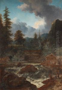Landscape With Figures By A Waterfall by Allaert van Everdingen