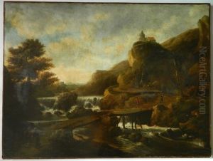 Landscape With Figures And Waterfall by Allaert van Everdingen