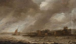 Segelschiffe Am Fluss Beim Aufziehenden Gewitter