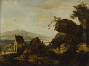 Felsige Landschaft Mit Rastenden Wanderern by Allaert van Everdingen