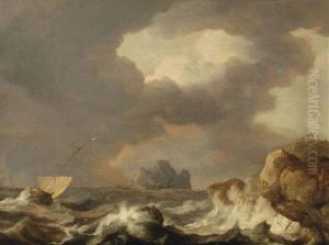 Shipping On Stormy Waters Near A Rocky Coast by Allaert van Everdingen