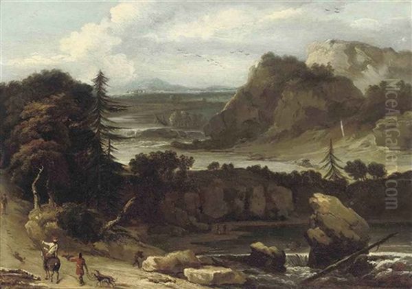 A Wooded River Landscape With A Hunting Party - view 1