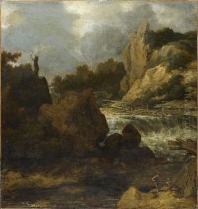 Dessinateurs Devant Une Cascade En Norvege by Allaert van Everdingen