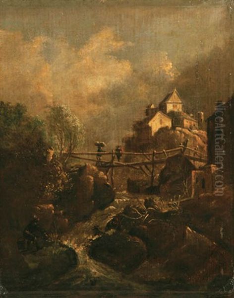 Landscape With Travelers Crossing A Bridge - view 1