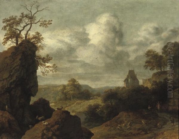 A Rocky Landscape With Figures On A Track - view 1