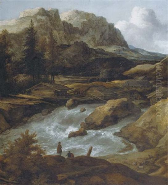 A Swedish River Landscape With A Waterfall And A Cabin In The Distance - view 1