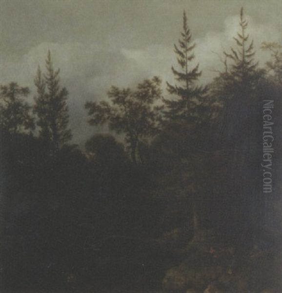 Waldlandschaft Mit Jagern Und Rotwild - view 1