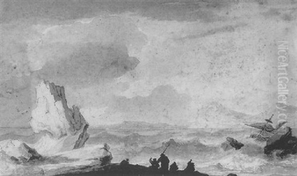 Groupe De Cinq Personnages Regardant La Mer Dechainee - view 1