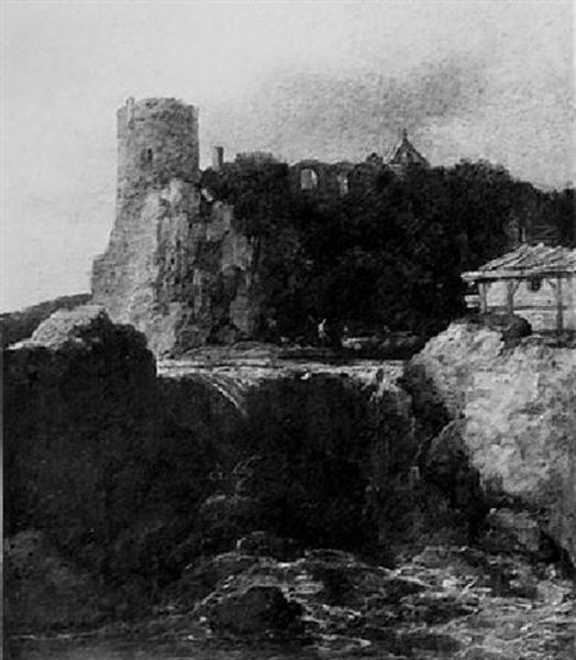 Landscape With Waterfall And Castle - view 1
