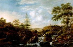 Felsige Landschaft Mit Mehreren Wasserfaellen... by Allaert van Everdingen