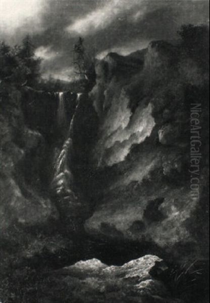 Skandinavische Gebirgslandschaft Mit Wasserfall - view 1