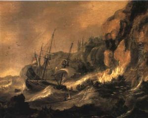 Shipwrecked Galleon Off Rocky Coast