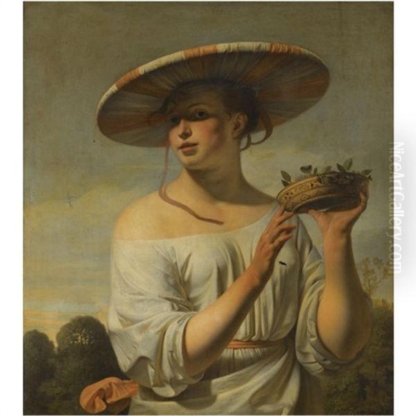 Girl Holding A Basket Of Plums - view 1