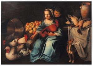 Jeune Fille Aux Pommes Et Poules by Cornelis Willemsz Eversdyck