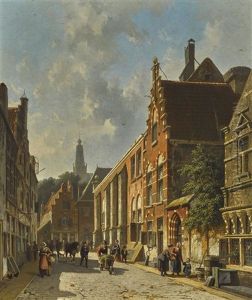 A Busy Street In Summer by Adrianus Eversen