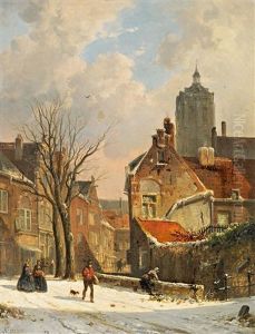 Hollandische Strasenszene Im Winter by Adrianus Eversen