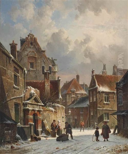 Townsfolk On A Snow Covered Street - view 1
