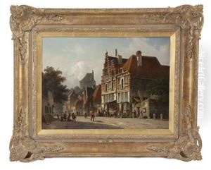 A Dutch Streetscape With Figures by Adrianus Eversen
