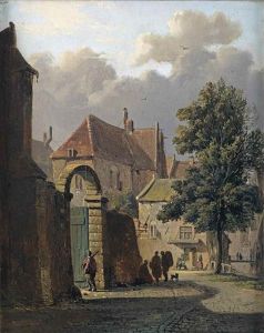 A Sunlit Gateway In A Dutch Town by Adrianus Eversen