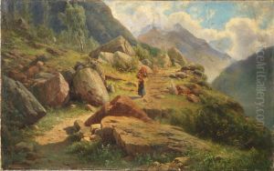 Contadina Con Gerla Lungo Un Sentiero Di Montagna Contadina Con Gerla Lungo Un Sentiero Di Montagna