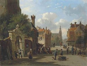 A Busy Street In Holland by Adrianus Eversen