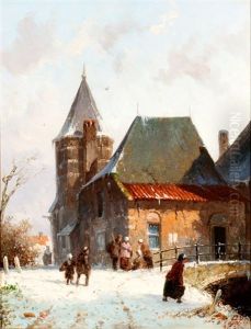 Figuren Bij Winters Stadsbruggetje