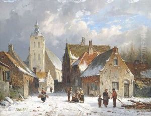 Winterliche Strasenszene In Einer Hollandischen Kleinstadt by Adrianus Eversen