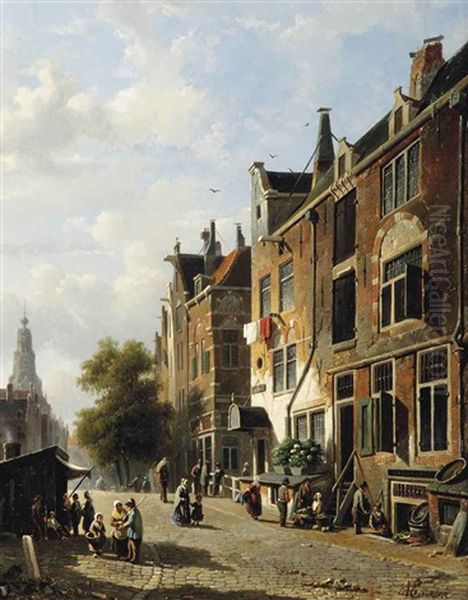 A Sunny Day With Figures In An Amsterdam Street, The Westerkerk Beyond - view 1
