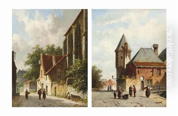 Figures In Utrecht And Leyden (pair) - view 1
