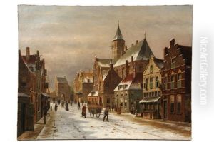 Netherlands Street In Winter by Adrianus Eversen