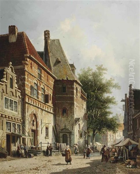 A Sunlit Street On Market Day - view 1