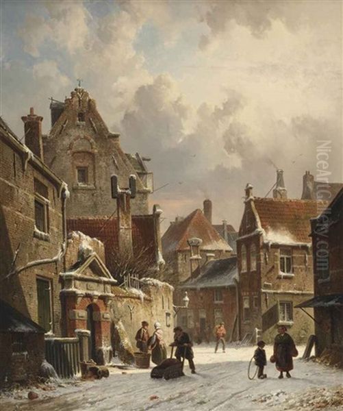 Towns People On A Snow-covered Street - view 1