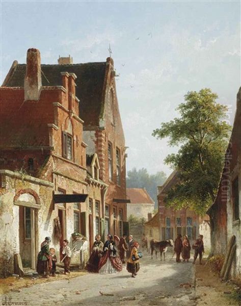 An Elegant Couple Strolling On A Busy, Sunlit Street - view 1