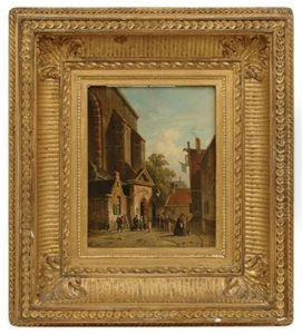 A Street Scene In Antwerp by Adrianus Eversen