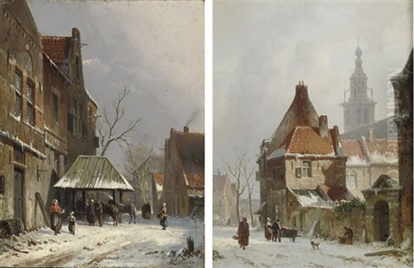 Horses In A Dutch Street In Winter; A Capriccio View Of Breda In Winter With A Church Beyond - view 1
