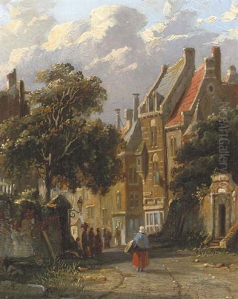 Townsfolk On A Sunlit Street - view 1
