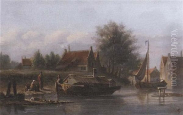 A Houseboat Moored By A Dutch Town - view 1