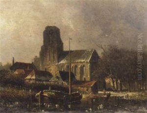 Skaters On The Ice At Ransdorp by Adrianus Eversen