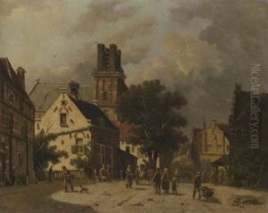 Townsfolk On A Square by Adrianus Eversen