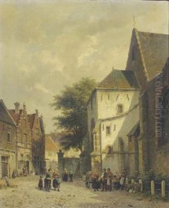 Townsfolk Conversing In Front Of A Church