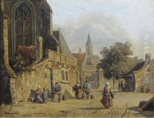 Daily Activities On A Church Square by Adrianus Eversen