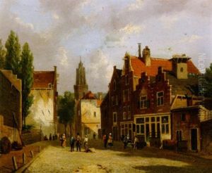 Szene Auf Der Strase Einer Hollandische Stadt by Adrianus Eversen