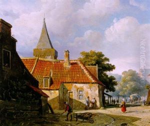 Stadsgezicht Met Figuren by Adrianus Eversen