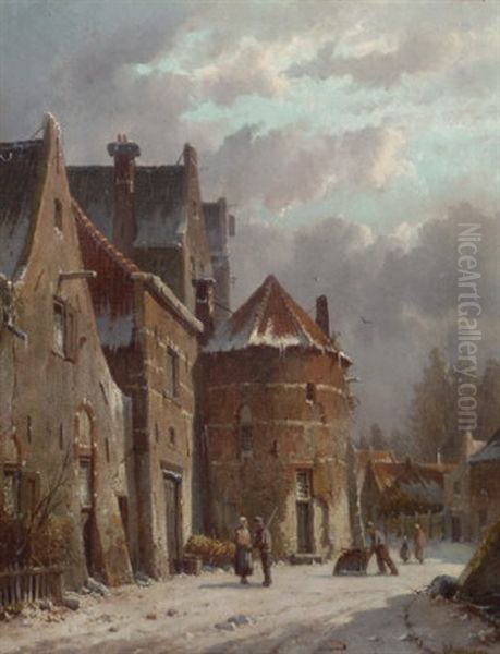 Villagers In A Snow Covered Street - view 1