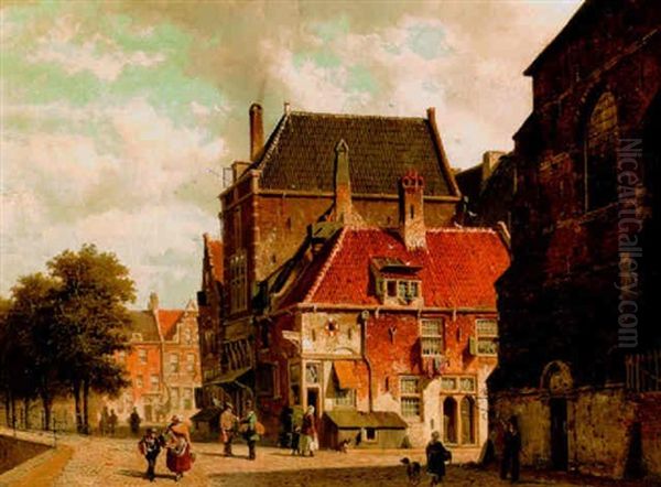 A Sunlit View Of A Town With Townsfolk Conversing - view 1