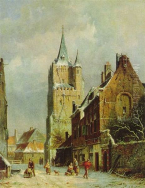 Winterliches Stadtmotiv Mit Figurlicher Staffage - view 1