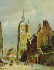 Winterliches Stadtmotiv Mit Figurlicher Staffage