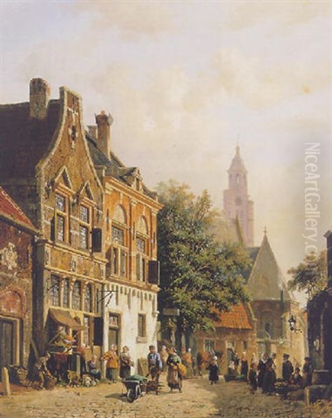 Figures On A Dutch Townsquare - view 1